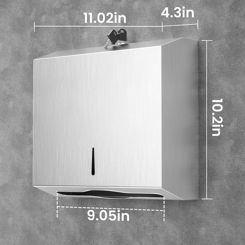 SettleDown Paper Towel Dispenser Wall Mount -Commercial C Fold/Multi-fold/Tri-fold,Stainless Steel Bathroom Hand Towel Dispenser with Lock Design - Image 5